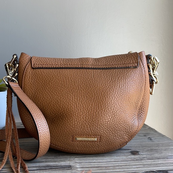 Rebecca Mink Off Pebbled Leather Studded Saddle Bag, Almond - Picture 2 of 5